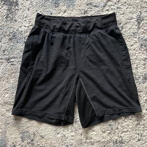 Lululemon T.H.E. Lined Shorts Mens S Black Tonal Print Zip Pocket 7" Training